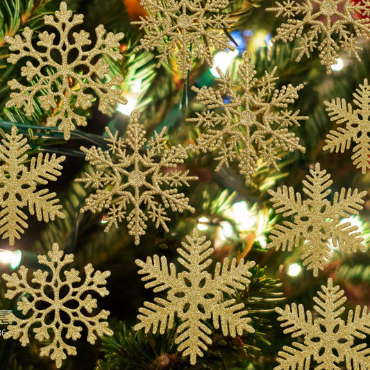 36PCS Christmas Snowflake Ornaments, Hanging Snowflake Decorations for Winter Wonderland Christmas Tree Decorations, 4-inch, Gold
