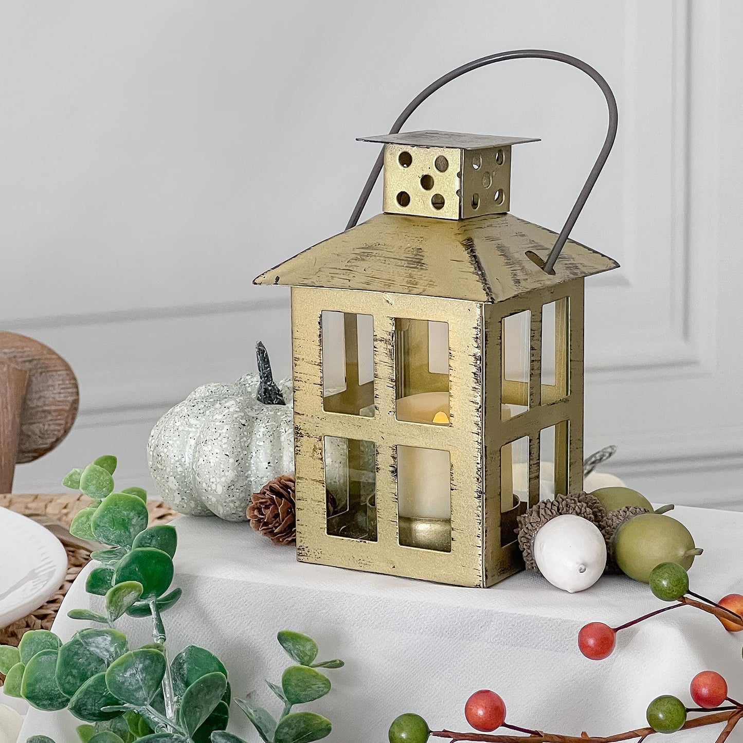 Kate Aspen Vintage Antique Gold Distressed Small Mixed 5 Inch Lantern