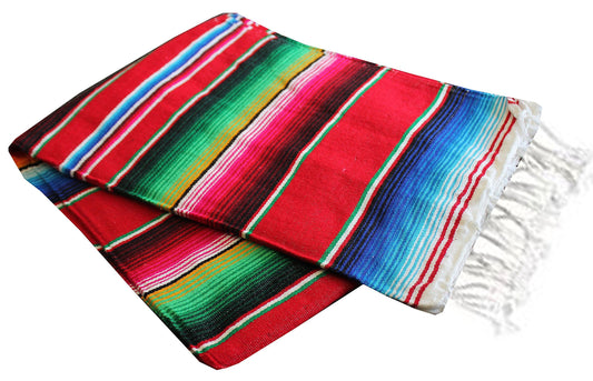 Del Mex Mexican Serape Blanket (Medium, Red)