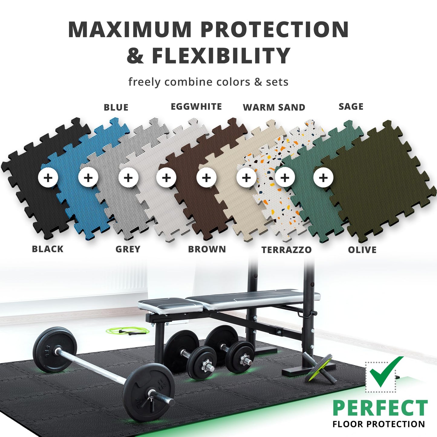 Gym Flooring Set - Interlocking EVA Soft Foam Floor Mat, 18 Pieces Puzzle Rubber Tiles Protective Ground Surface Protection, Play Workout Exercise Mats Underlay Matting Sports Pool Home Fitness Garage