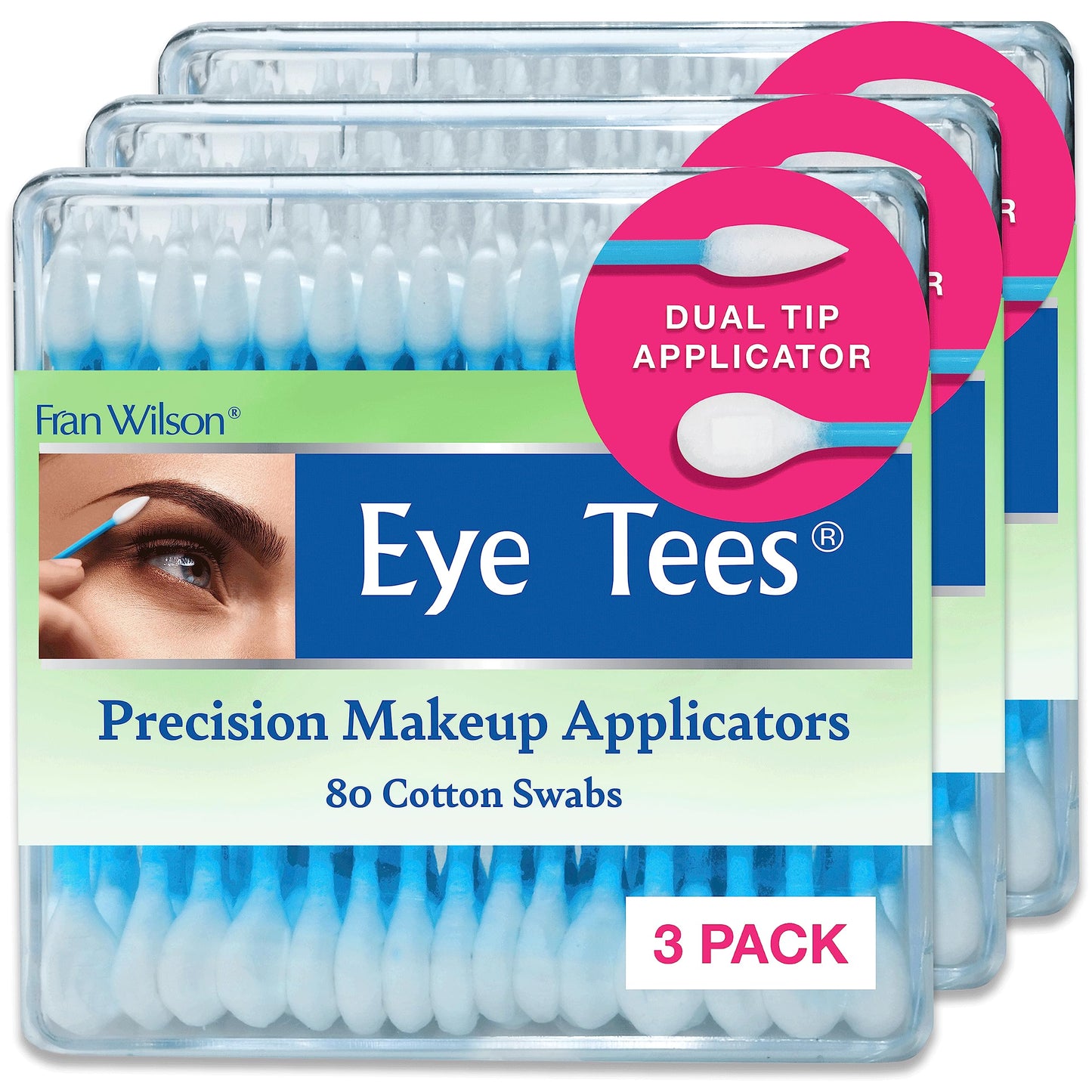 Fran Wilson EYE TEES COTTON TIPS 80 Count (3 PACK) - Precision Makeup Applicator, Double-sided Swabs with Pointed and Rounded Ends for Perfect Blending, Effective Cleaning and Precise Touch-ups