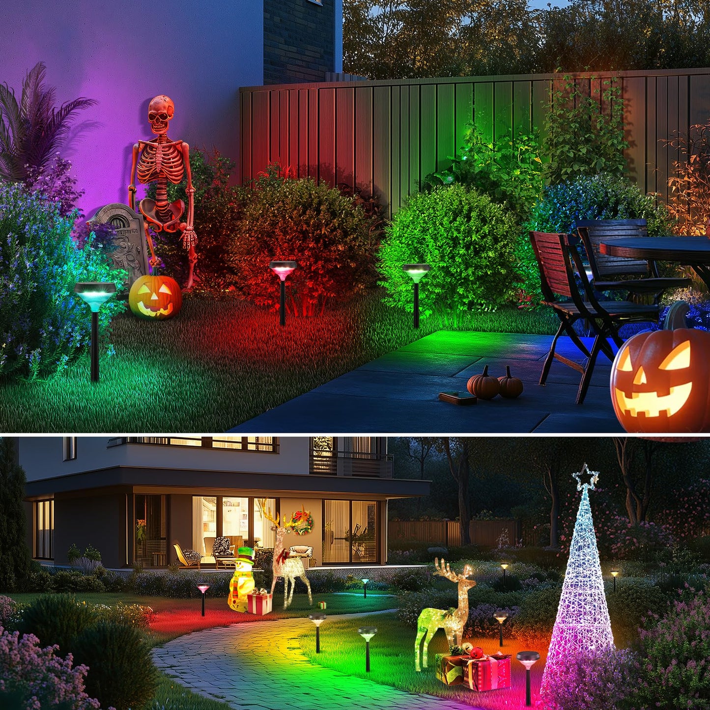 Linkind Solar Pathway Lights 8 Pack, Color Changing Path Lights Outdoor Waterproof, Multicolor+Warm White+Cool White Solar Lights for Walkway Pathway Yard Garden Landscape