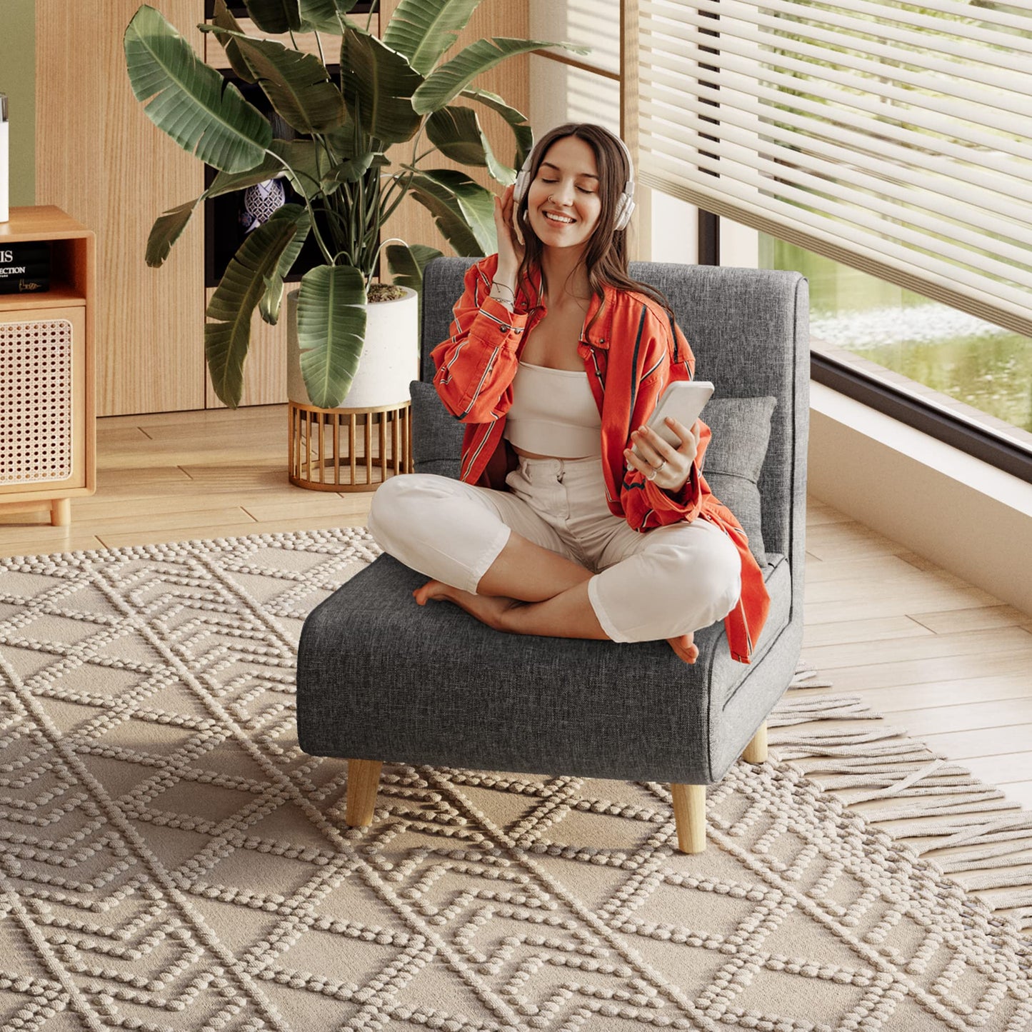 Aiho 3 in 1 Sleeper Chair Bed, Convertible Chair Bed Futon Sofa with Adjustable Backrest, Accent Chair for Apartment/Bedroom/Office, Dark Grey