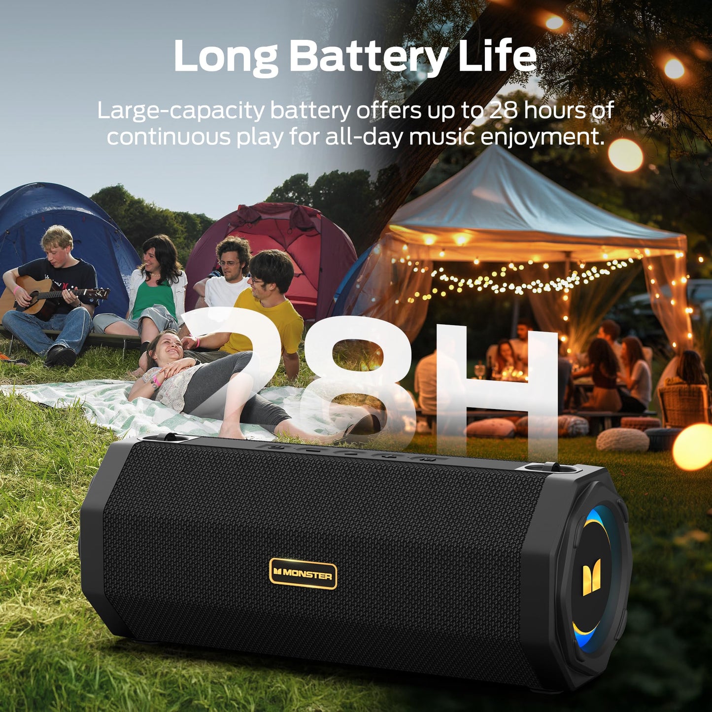 Monster Speaker S200 Wireless Portable Bluetooth Speaker, 24H Playtime, IPX6 Waterproof, 50W Stereo Sound, Bluetooth 5.4, Dual Bass Speakers, Perfect for Home, Parties, and Travel.