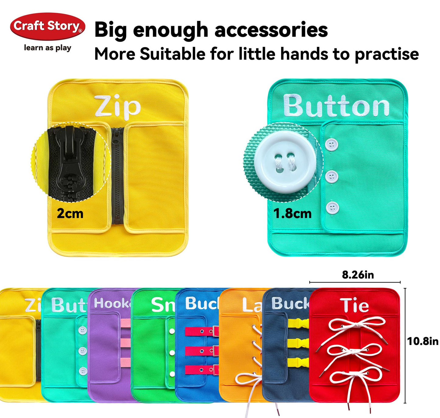 Craftstory Toddlers Montessori Busy-Board for 3 4 5 Year Basic-Life-Skills Shoe-Tying Practice for Kids, Buckle Zip String Toys Fine-Motor Skill Toys Teacher Resoures Preschool Classroom, Medium