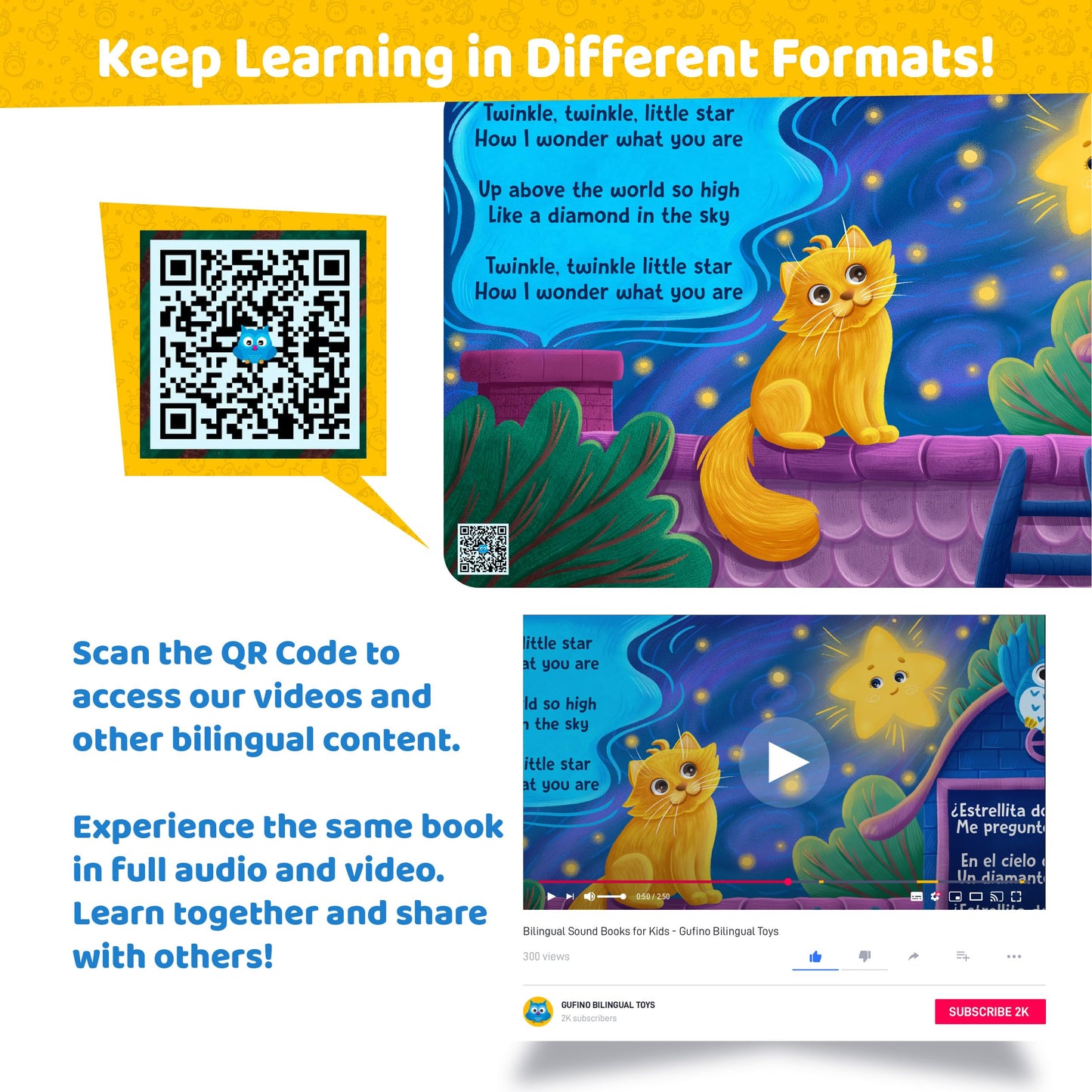 Bilingual Baby Books Spanish & English - Nursery Rhyme Books for Babies and Toddlers with Sound: Great Book to Learn Spanish for Kids, Award Winning Bilingual Sound Books Learning Toys by GUFINO