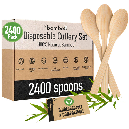 100% Bamboo Forks Set - High End Disposable Cutlery (100 Biodegradable Forks) | Reusable or Disposable Bamboo Utensils | Compostable FSC Certified Flatware for Weddings, Camping, Parties