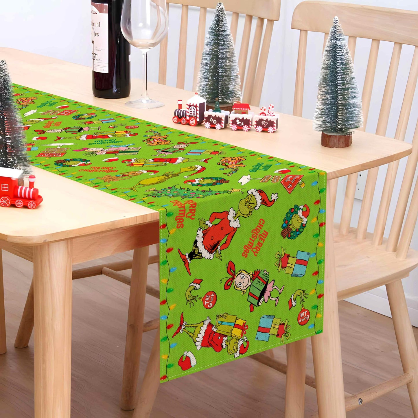 Merry Christmas Table Runner Christmas Xmas Winter Holiday Season Party Decorations Kitchen Fireplace Dining Room Home Decor (Green, 13" x 72")