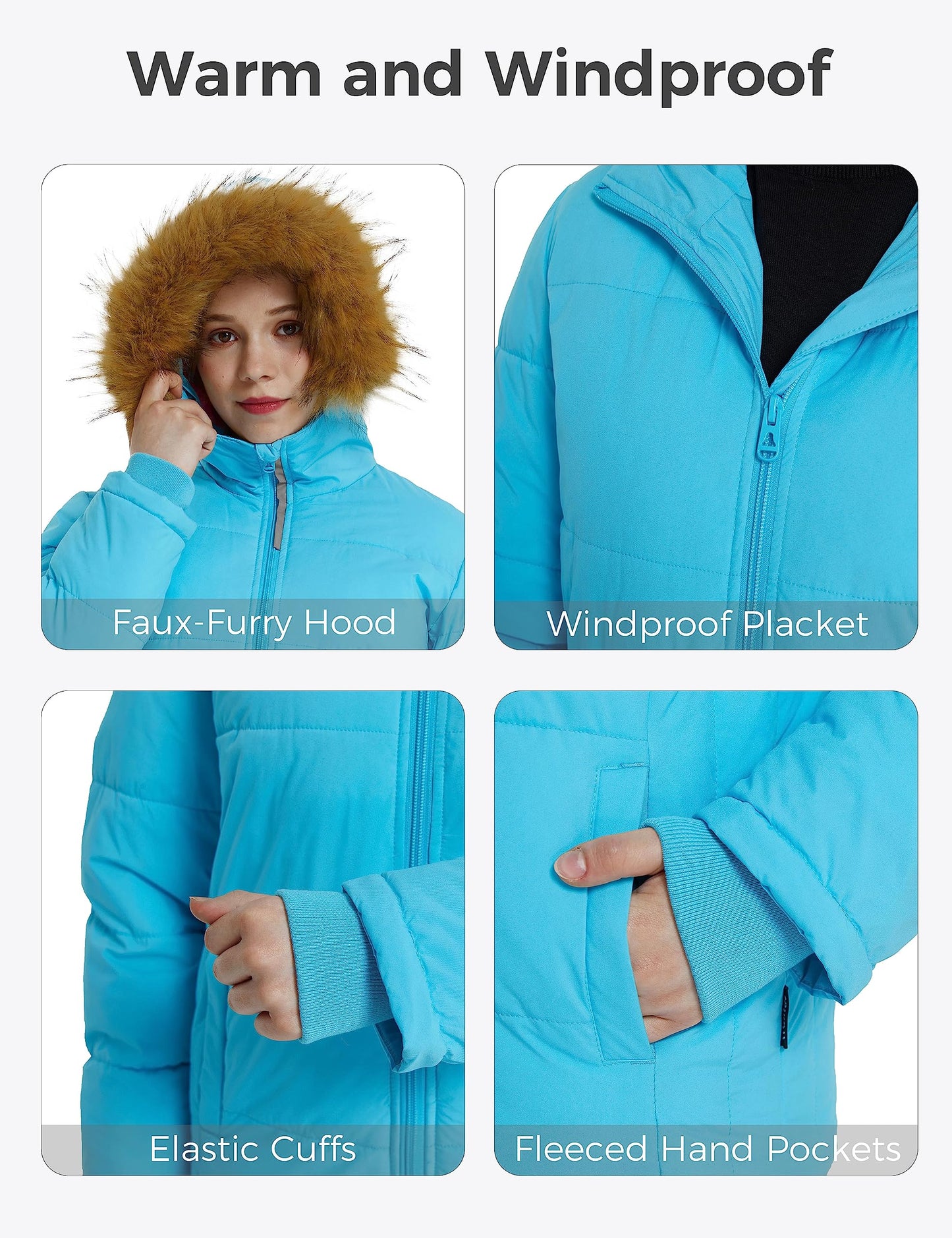 wantdo Girls' Windproof Winter Coat Warm Puffer Jacket Fleeced Coat with Faux Fur hood Sapphire Blue 8