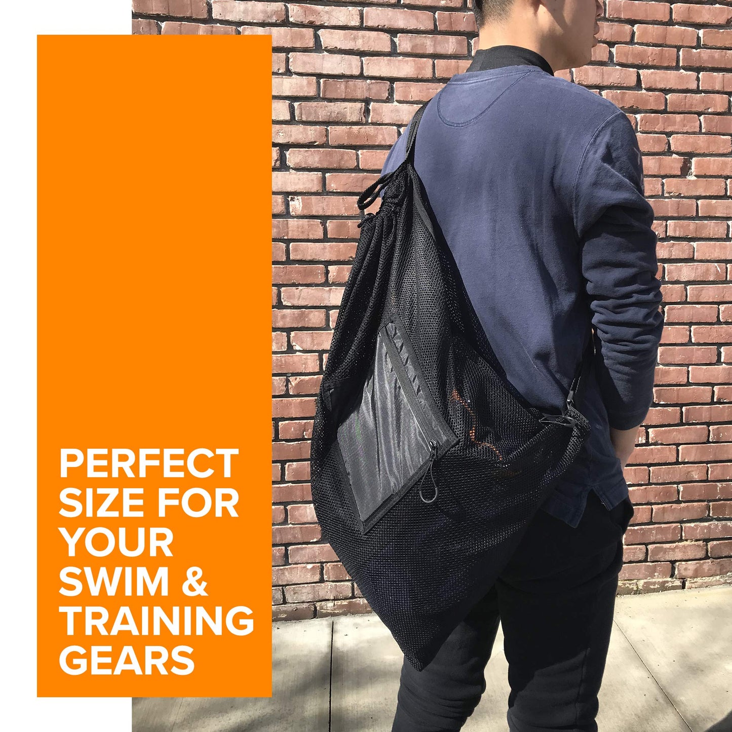 Fitdom Large Mesh Swim Drawstring Sling Bag. Best for Swimming, Gym & Beach