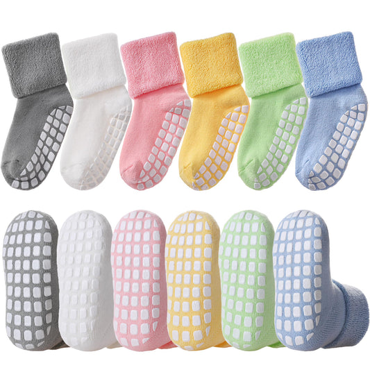 LANLEO Baby Girls Boys Non Slip Socks with Grips Toddler Kids Unisex Warm Thick Cotton Ankle Crew Socks with Grippers