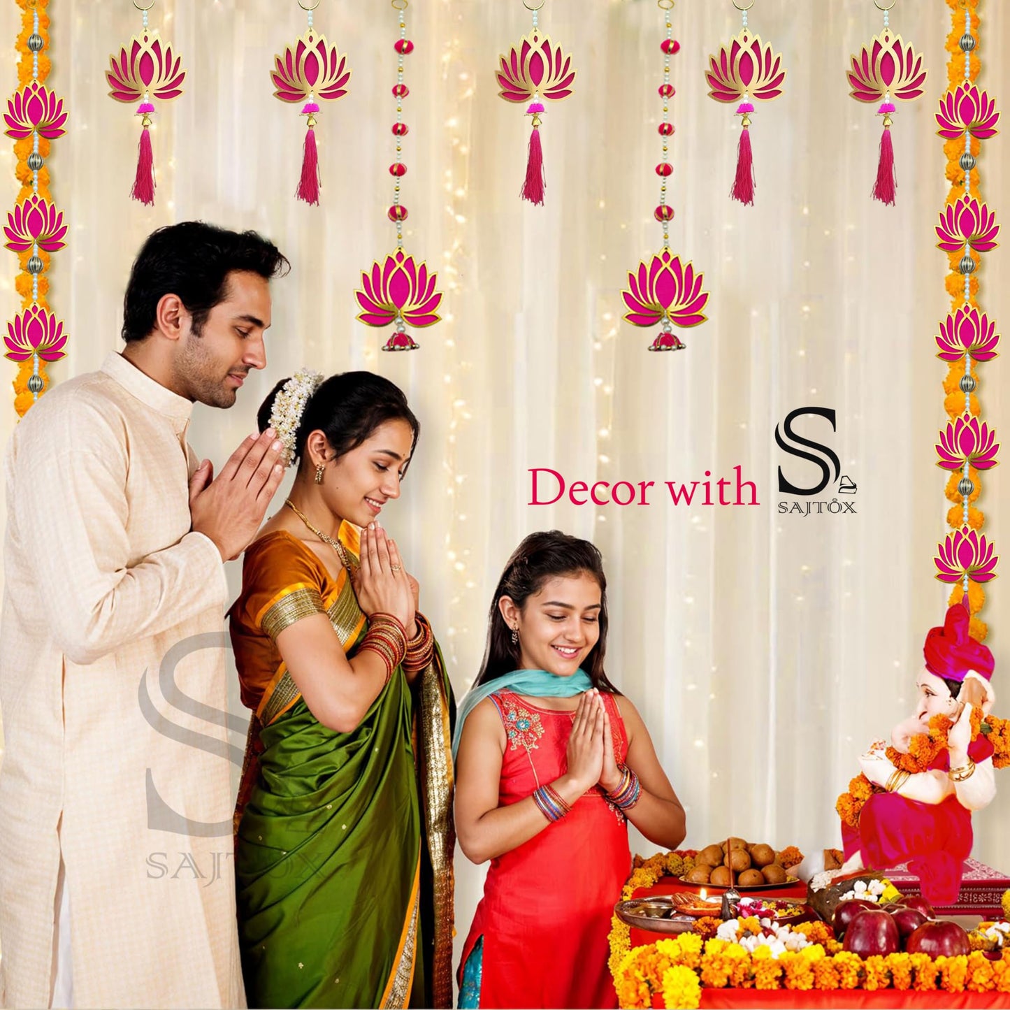 Lotus Hangings for Decoration MDF Floral Wall Hangings for Fastive Decor Temple Pooja Room Gift Ready Packaging (Pack of 6)