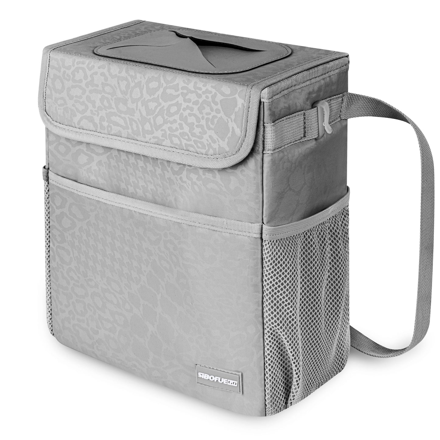 Cute Car Trash Can with Lid – Multipurpose Collapsible Trash Bin for Car, Leak-Proof Organizer, Waterproof Garbage Can with Storage Pockets & Adjustable Straps, 2 Gallons (Black Leopard)