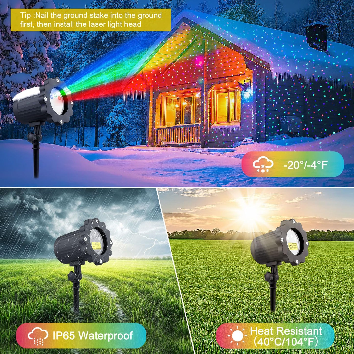 Waterproof Firefly Laser Projector Lights Outdoor,12 Effect Moving RGB Lights Show Laser Projection with RF Remote and Timer for Wedding Christmas Holiday Party Patio Garden Landscape Decor