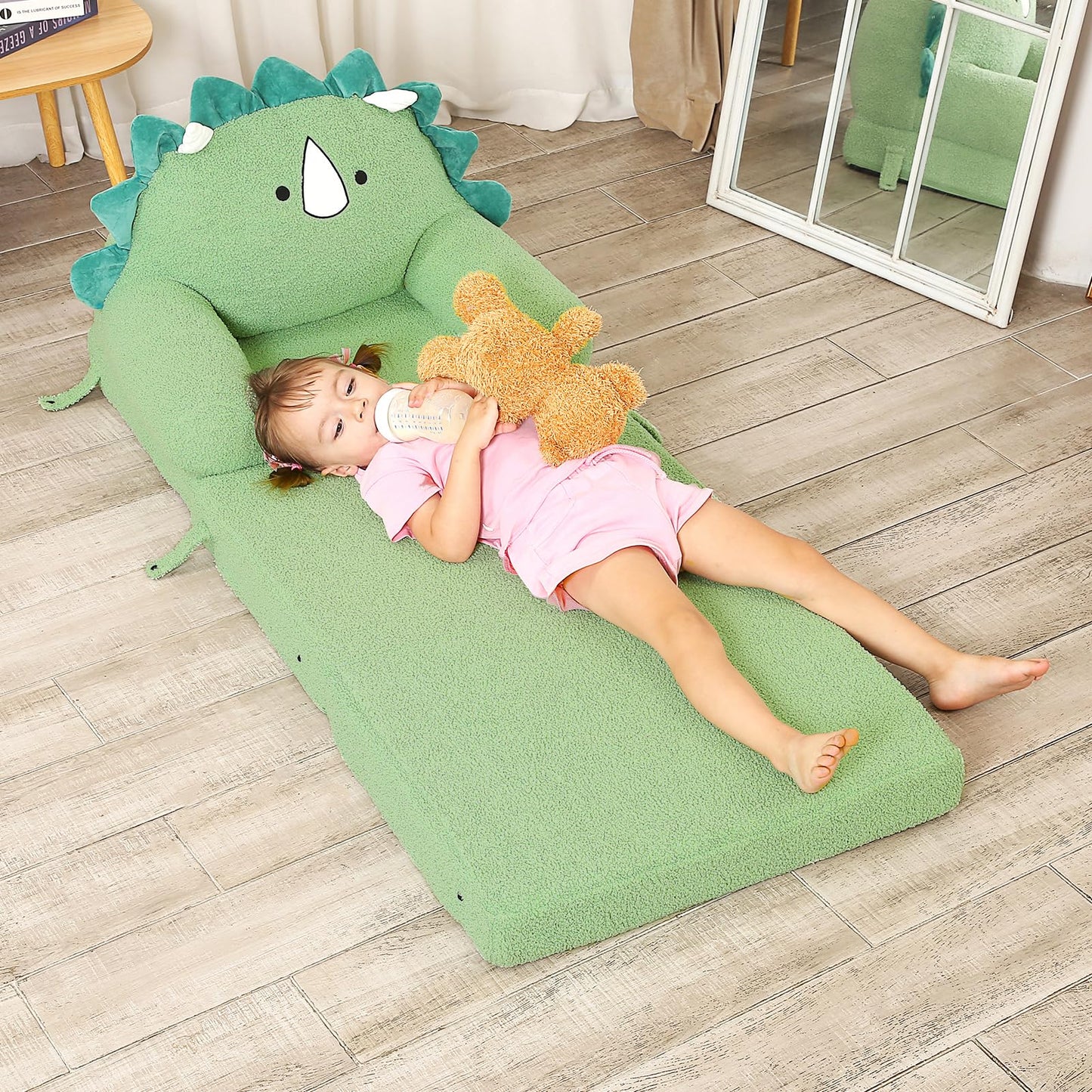 MOMCAYWEX Foldable Kids Sofa, Triceratops Toddler Couch with Tri Folding Foam Cushions, Comfy Kids Couch for Age 3-6