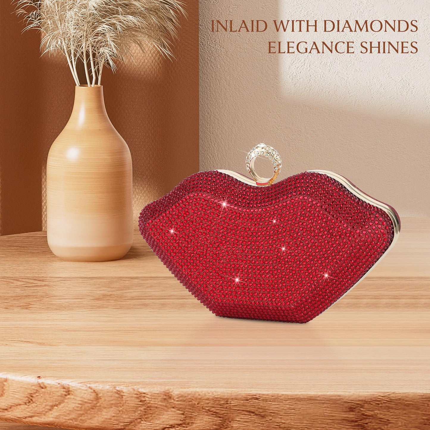 Gripit Rhinestone Small Red Clutch Purse Sparkly Evening Bag Glitter Wedding Party Prom Handbag for Women