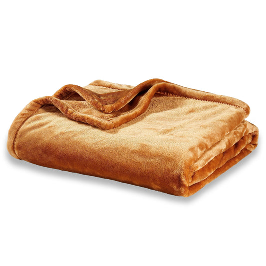 Berkshire Blanket Classic VelvetLoft® Solid Bed Blanket, Queen Size Bed Blanket, Lightweight Soft Fuzzy Plush Blanket for Bed and Couch, Butterscotch Orange, 90x90 Inches