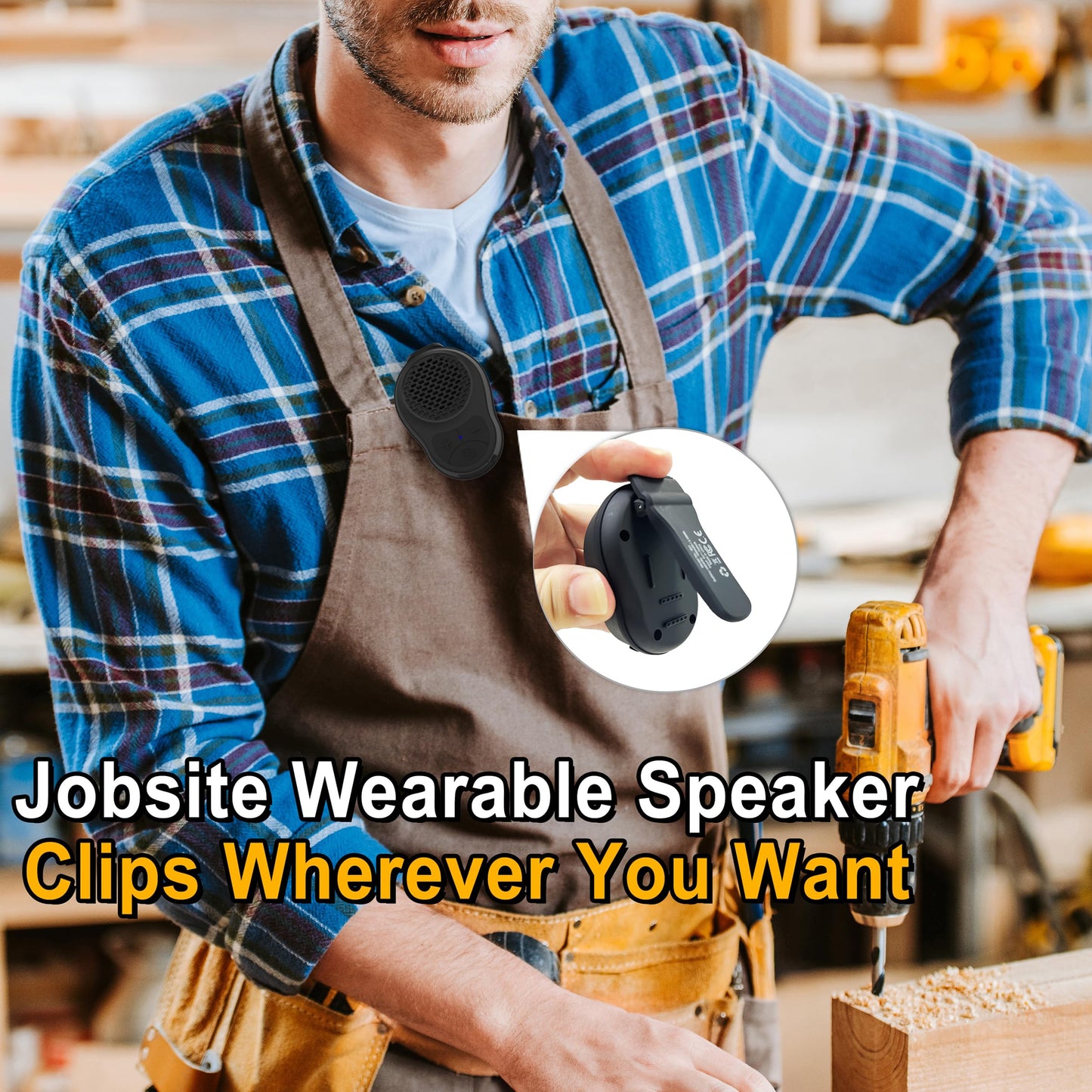 STDFORU Small Wearable Bluetooth Speaker Clip On Wireless Jobsite Pro Water-Resistant Portable Bluetooth Speaker Mini Wearable Speakers with Microphone for Workout Cycling Running (Black+Black)