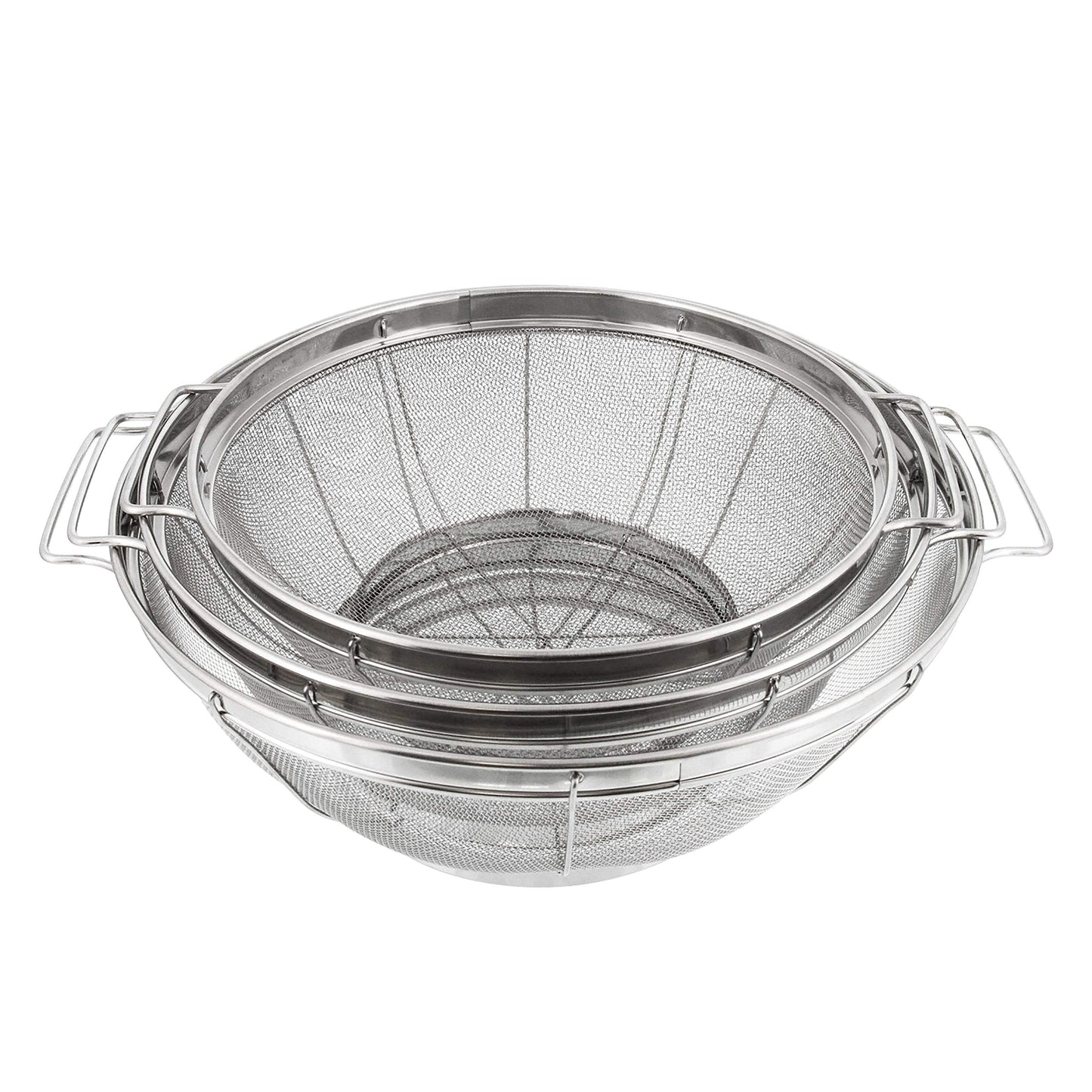 U.S. Kitchen Supply Set of 3 Stainless Steel Colander Strainers Net Baskets - 11", 9.5" & 8.5" Sizes - Colander with Handles & Resting Base - Stainless Steel Sieve, Strainers and Colanders for Kitchen