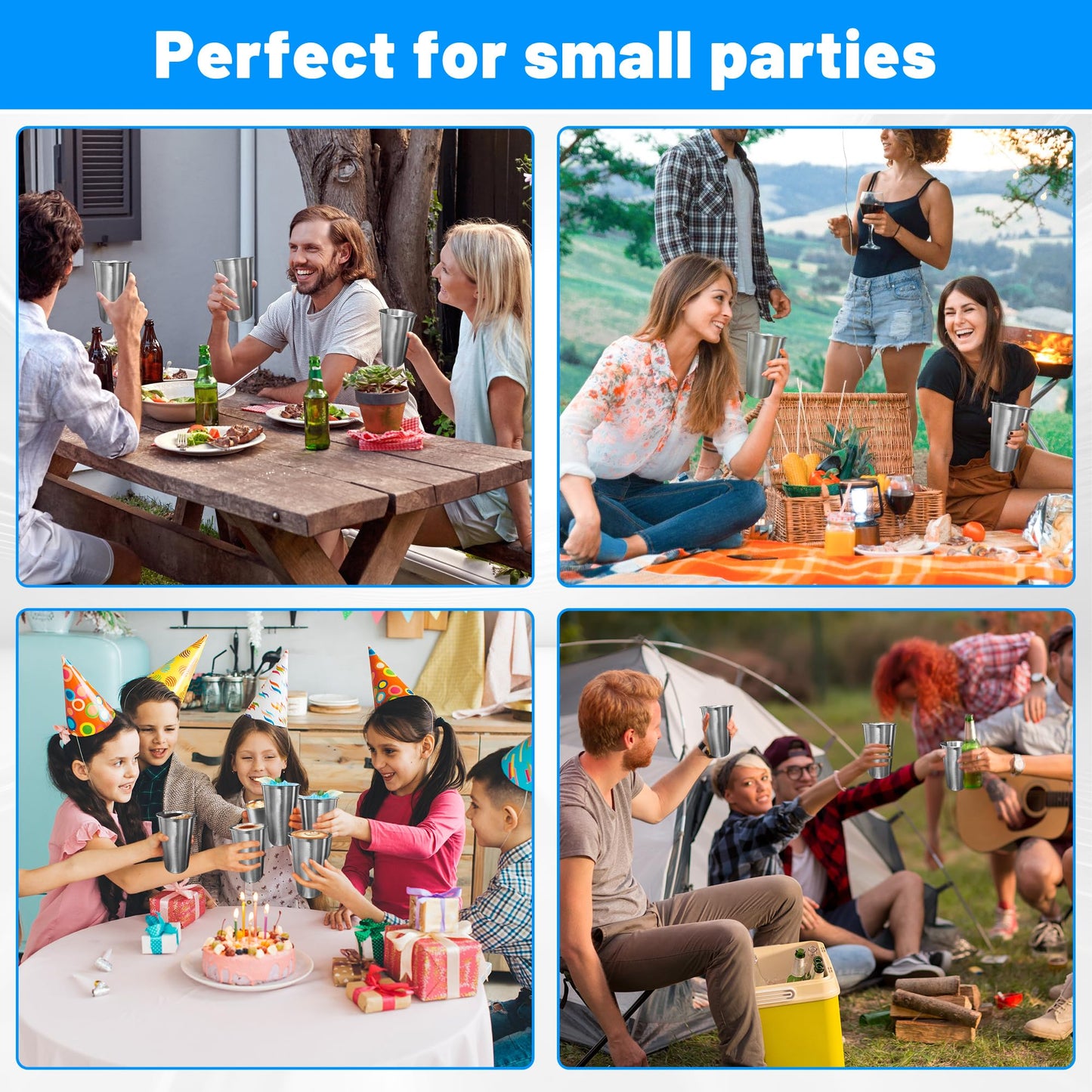 HAMILADUO 4Pack 16 oz Stainless Steel Pint Cups,Stainless Steel Cup,Pint Cup Tumbler，water Tumbler,Stackable,Reusable,BPA Free, (4)