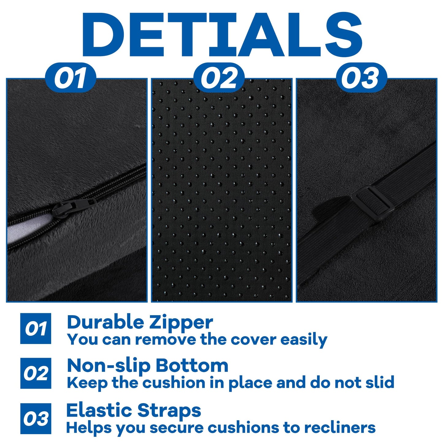 HOMBYS Memory Foam Recliner Seat Cushion for Elderly with Lumbar Support Pillow for Long Sitting, Supportive & Non-Slip Chair Pad with Back Support Cushion for Back & Neck Pain Reduce, Black