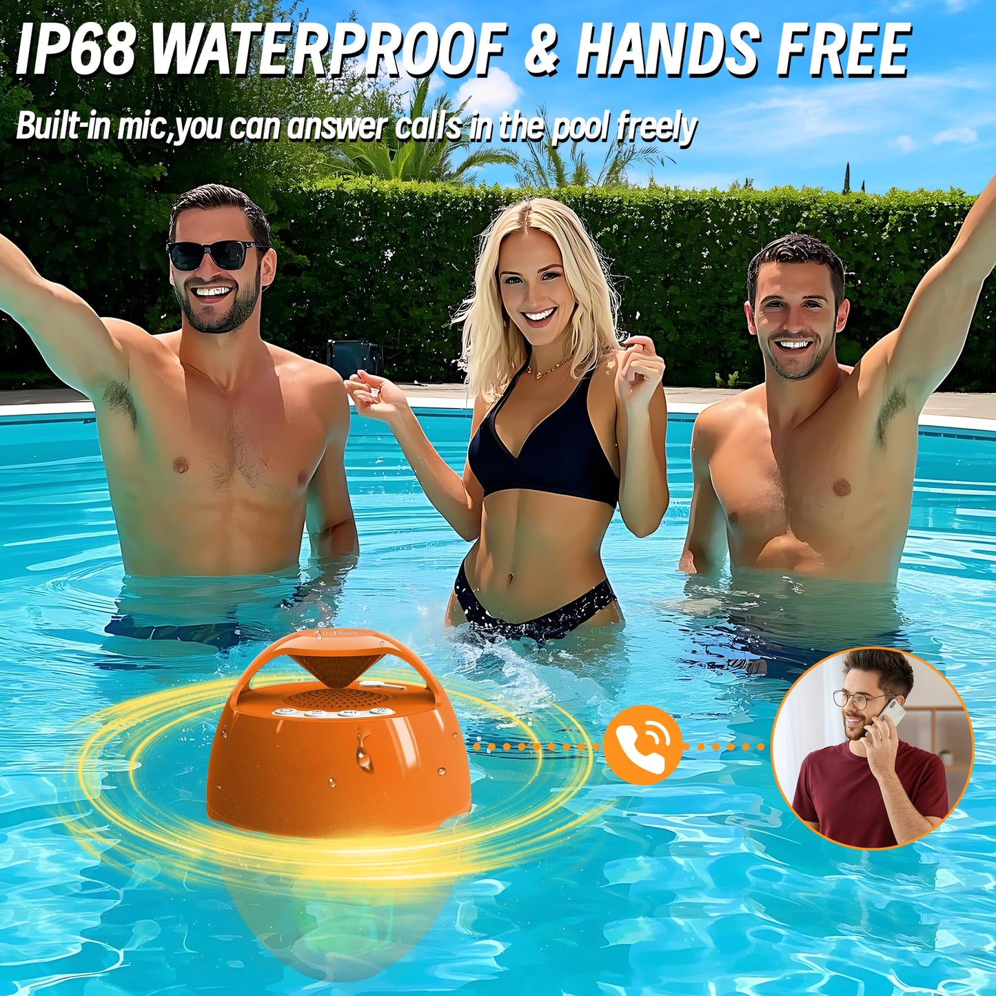 KingSom Bluetooth Pool Speaker, Floating Pool Speakers with LED Flame Light, IP68 Waterproof Hot Tub Speakers,Floating Bluetooth speaker for Pool,Loud Stereo Sound,Hands-Free,24H Playtime pool Speaker