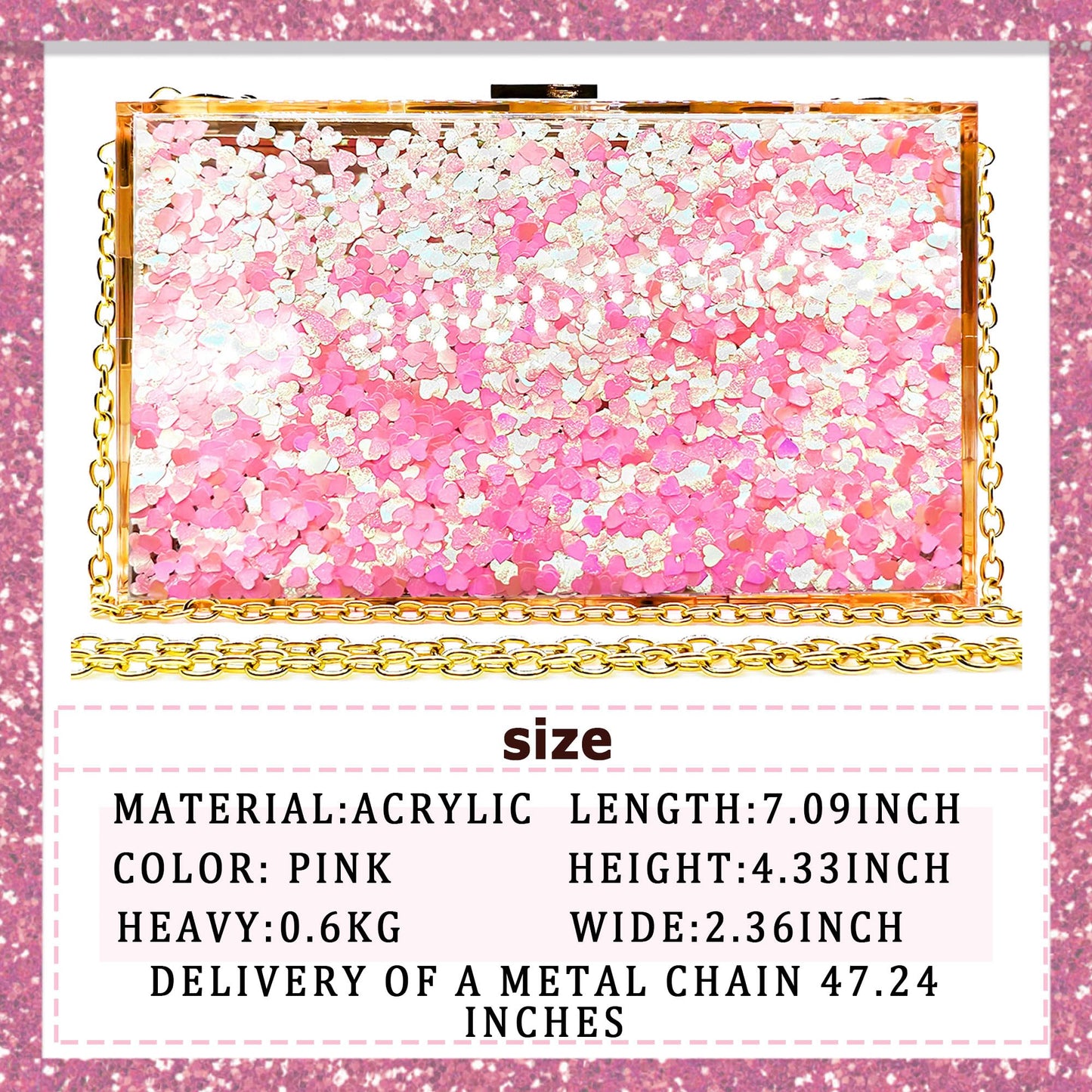 JeVenis Womens Transparent Sequins Chain Clutch Evening Handbag Party Cross-body Purse (Love Pink)