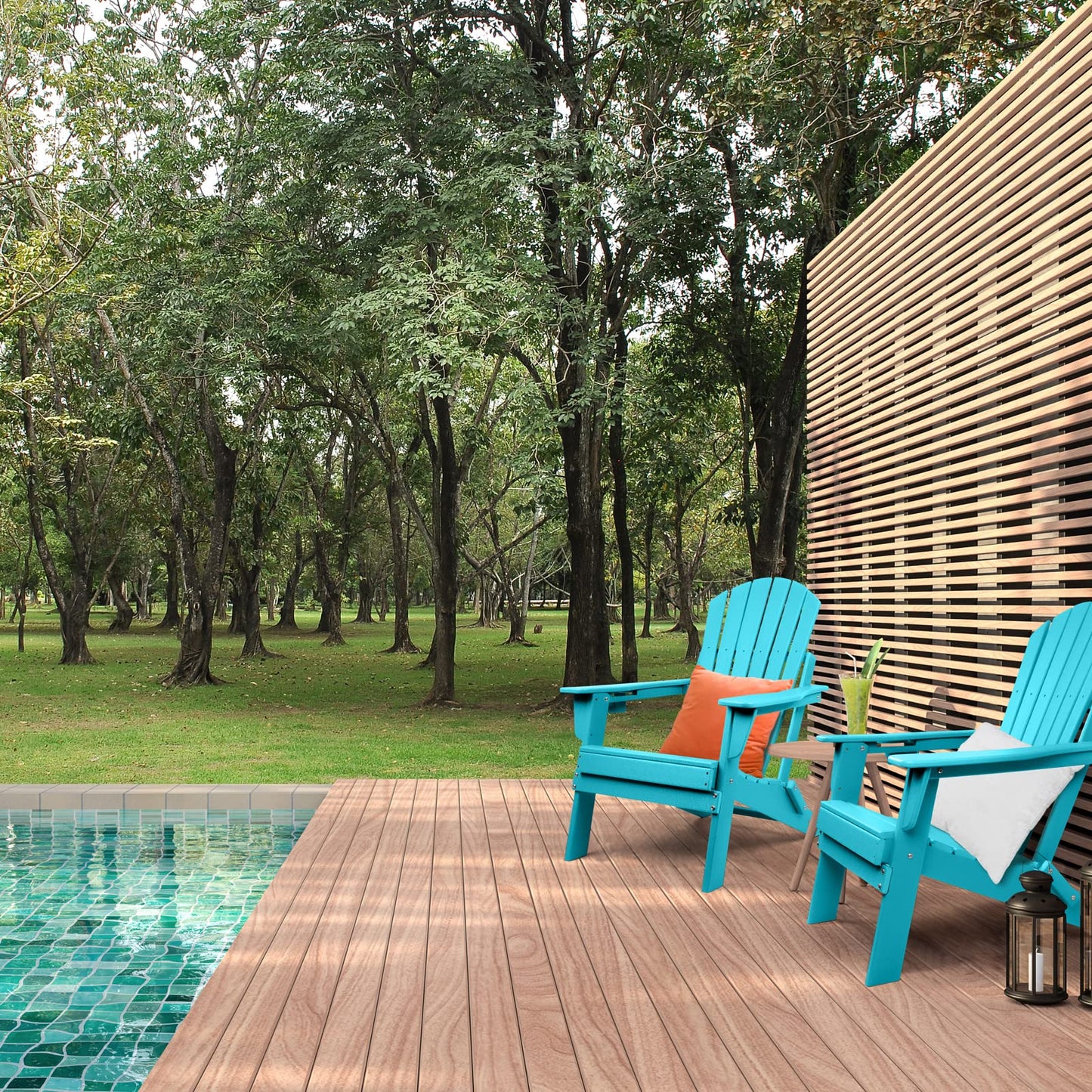 FUNBERRY Folding Adirondack Chair Set of 2, All Weather HDPE Fire Pit Chairs with Cup Holder for Outdoor