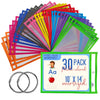 60 Packs Oversized Dry Erase Pockets Sleeves Reusable - 10x14 Dry Erase Sheets Ticket Holders 10 Assorted Colors with 4 Rings, Clear Pocket Sleeves for Classroom Organization, Teaching School Supplies