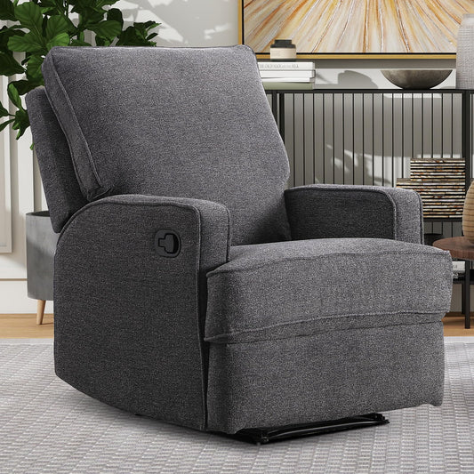 HAOMARKETS Classic Manual Recliner Chair for Adults, Soft Fabric Overstuffed Reclining Sofa Chair with Padded Backrest, Heavy Duty Recliners for Living Room, Grey