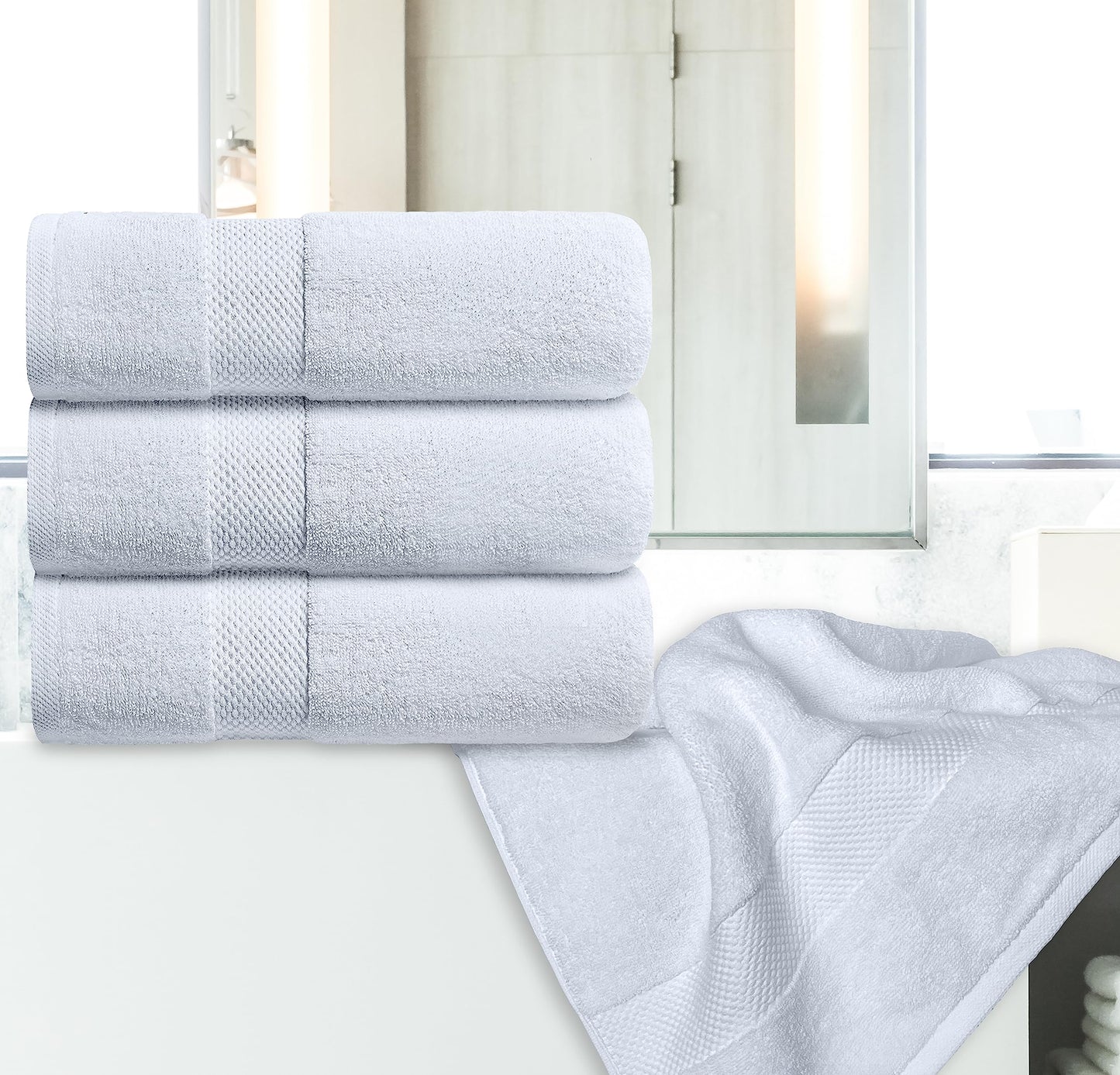 White Classic Luxury Bath Towels Large - Cotton Hotel spa Bathroom Towel |30x56 | 4 Pack | White