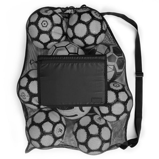 Fitdom Extra Large Heavy Duty Mesh Bag. Best for Soccer Ball, Water Sports, Beach Cloth, Swimming Gears. Adjustable Shoulder Strap. Secure Side Pocket