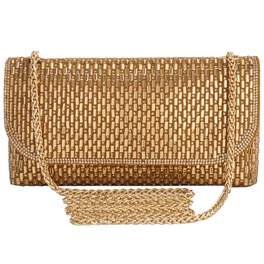 Coucoland Clutch Purses for Women, Formal Evening Bags with Glitter Rhinestones Party Shoulder Bag Wedding Cocktail Prom (Gold)