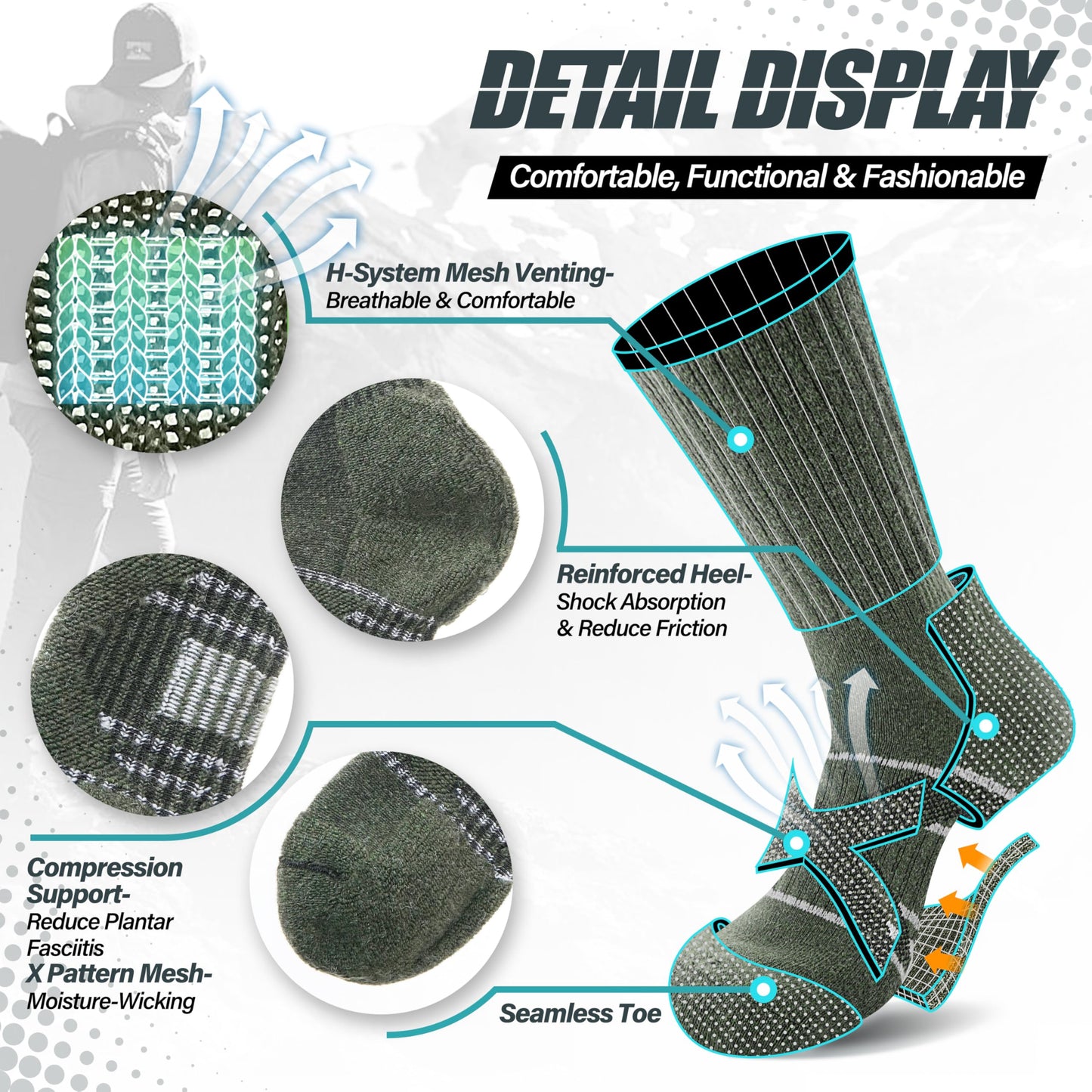 ANTSANG Merino Wool Socks for Men & Women Thermal Winter Hiking Warm Thick Crew Cozy Boot Work Gift Socks Stocking Stuffers 5 Pairs(Assorted D,L)