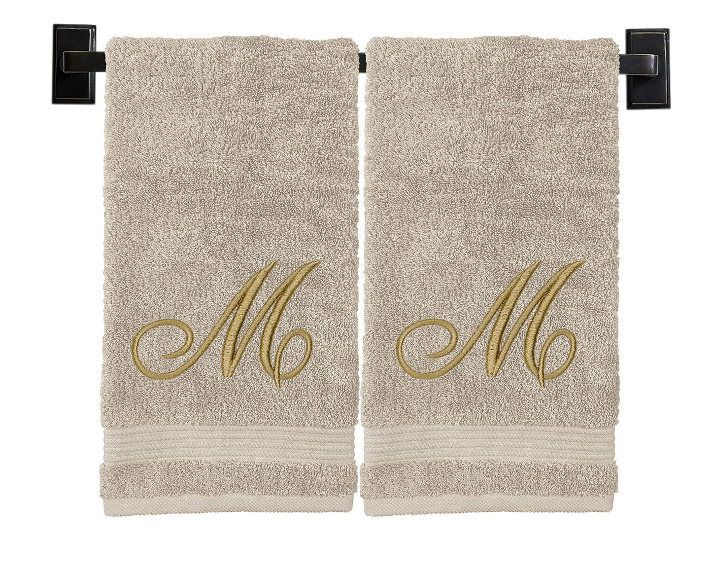 Custom Luxury Towels Monogrammed Hand Towels for Bathroom | Set of 2 | Genuine Turkish Towels | Choose Towel and Thread Color | A - Z | Monogrammed Towels with Embroidered Script Font