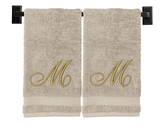 Custom Luxury Towels Monogrammed Hand Towels for Bathroom | Set of 2 | Genuine Turkish Towels | Choose Towel and Thread Color | A - Z | Monogrammed Towels with Embroidered Script Font