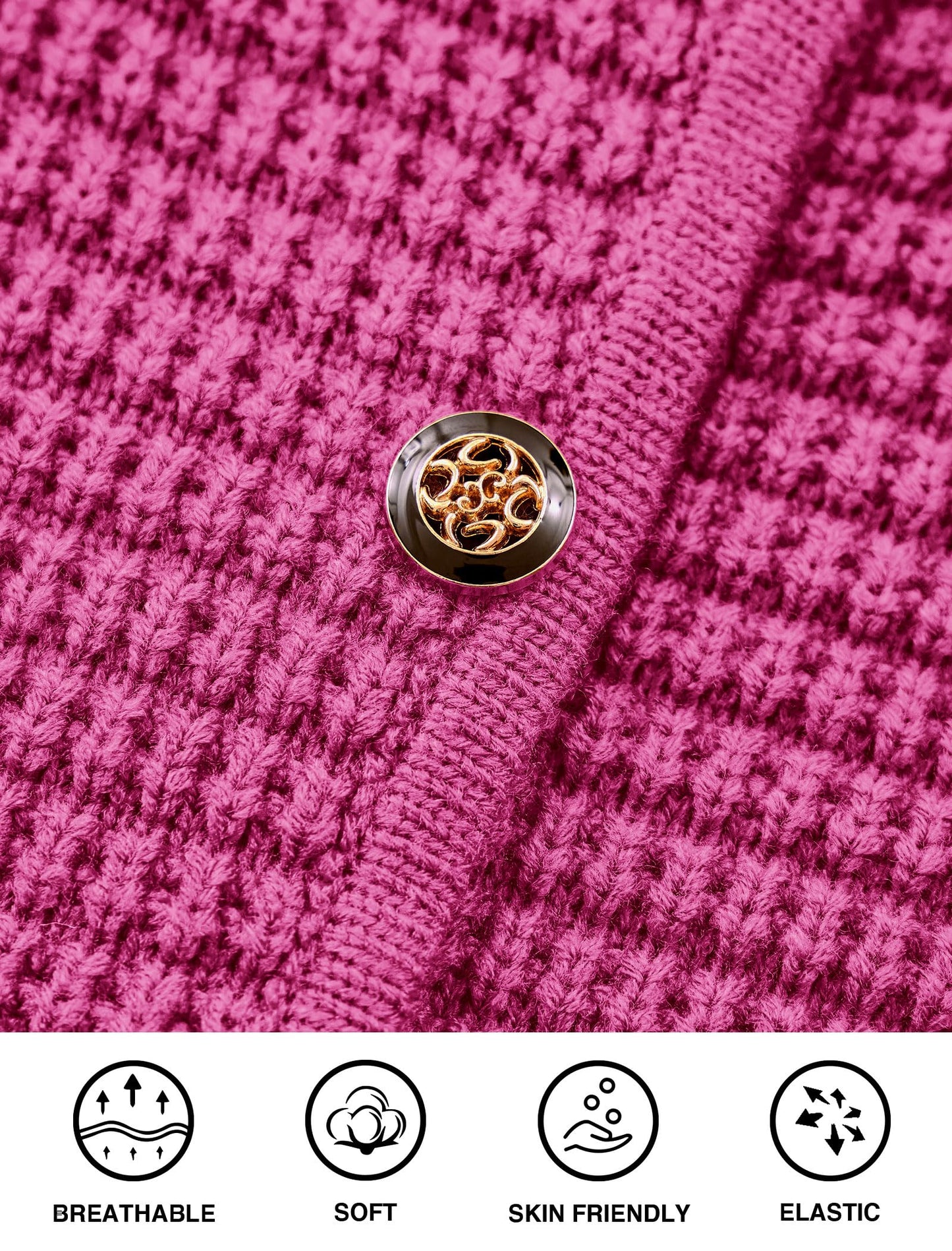 PRETTYGARDEN Women Knit Cardigan Sweaters Fall Fashion Long Sleeve Open Front Button Down Trendy Casual Jacket Winter Clothes (Rose Red,Small)