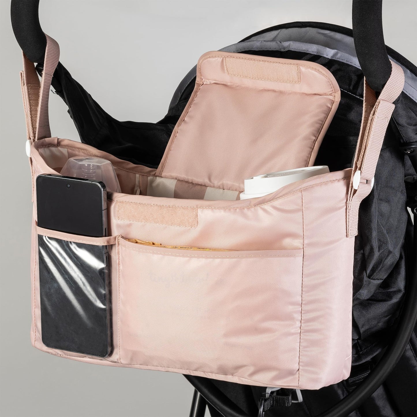 Tiny Twinkle Universal Stroller Organizer with Adjustable Strap - Waterproof Stroller Caddy Fits Baby Jogger,Nuna,Graco,Donna and Bugaboo Strollers（Beige Checkers）