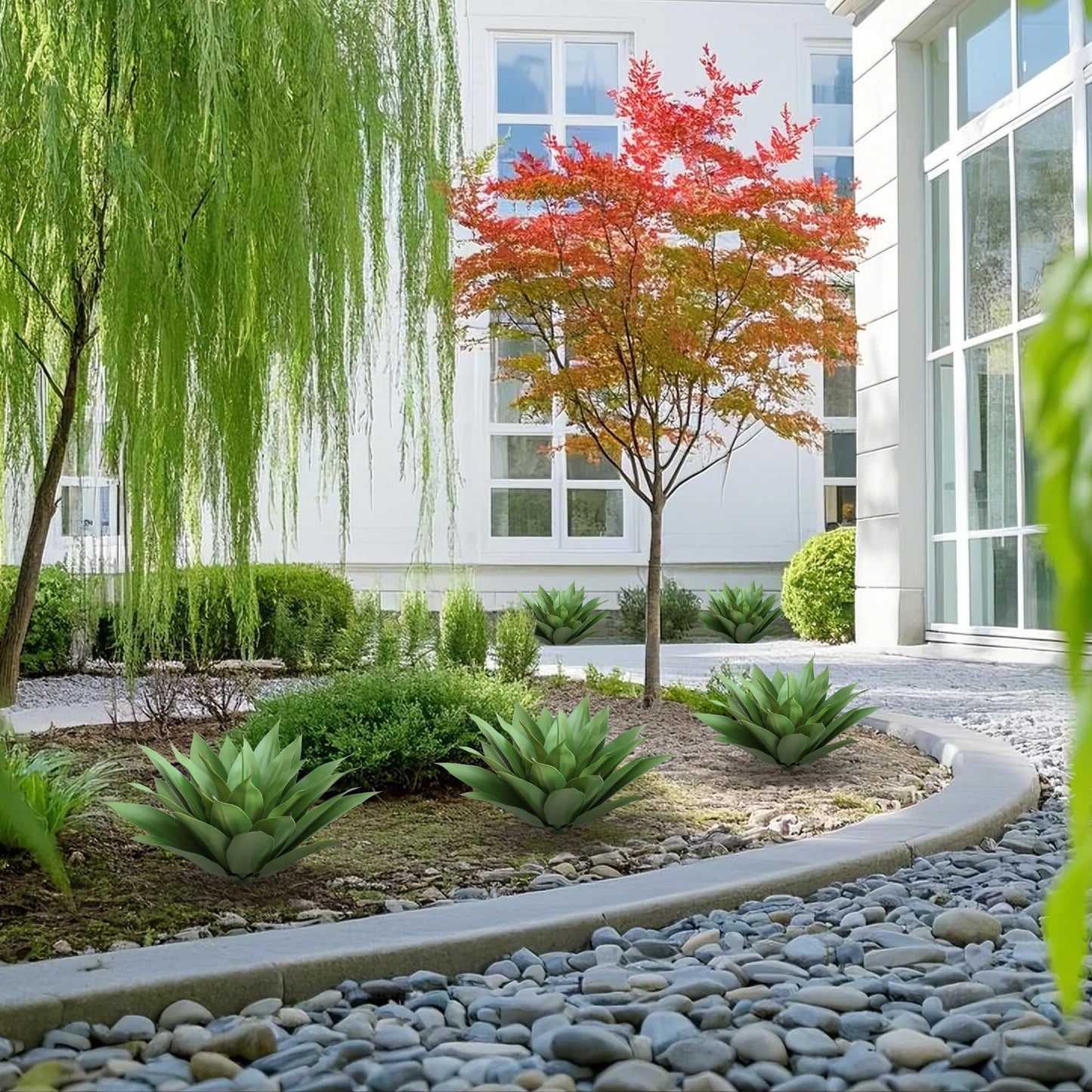 HN HOLD NATURE 28 inch Artificial Agave Plants, Large Size Fake Succulent Plant, Faux Succulents Stems for Outdoor Indoor Home Decor (Set of 2)