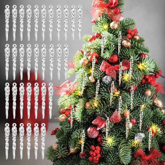 Cinnvoice 36 Pcs Christmas Tree Icicle Ornaments Mini Clear Plastic Icicle Christmas Decoration Crystal Hanging Icicles Ornaments for Xmas Tree Winter Wedding Party Decor(Transparent)