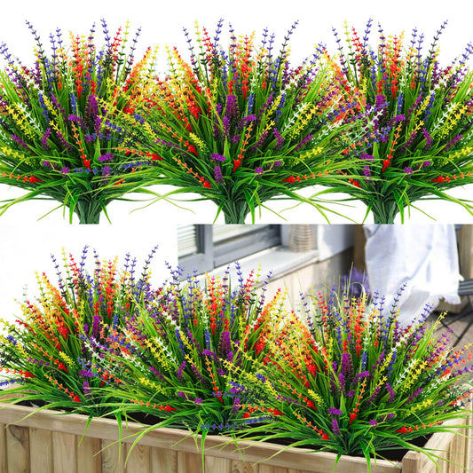 Caplidou 36 Pcs Artificial Plants Outdoor, UV Resistant Fake Outdoor Flowers Faux Plastic Monkey Greenery Grass for Front Porch Window Box Outside Garden Home Office Planters Desk Decor (Mixed Color)