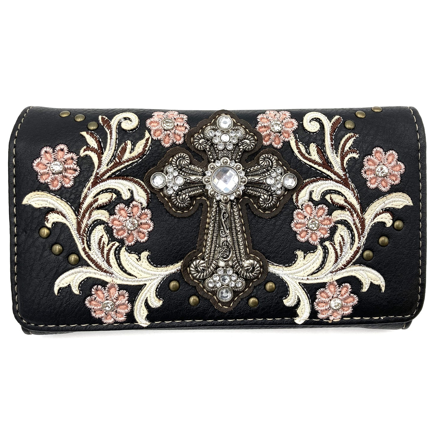 Zelris Western Cross Daisy Flower Women Conceal Carry Tote Handbag Purse Set (Colorful Black)