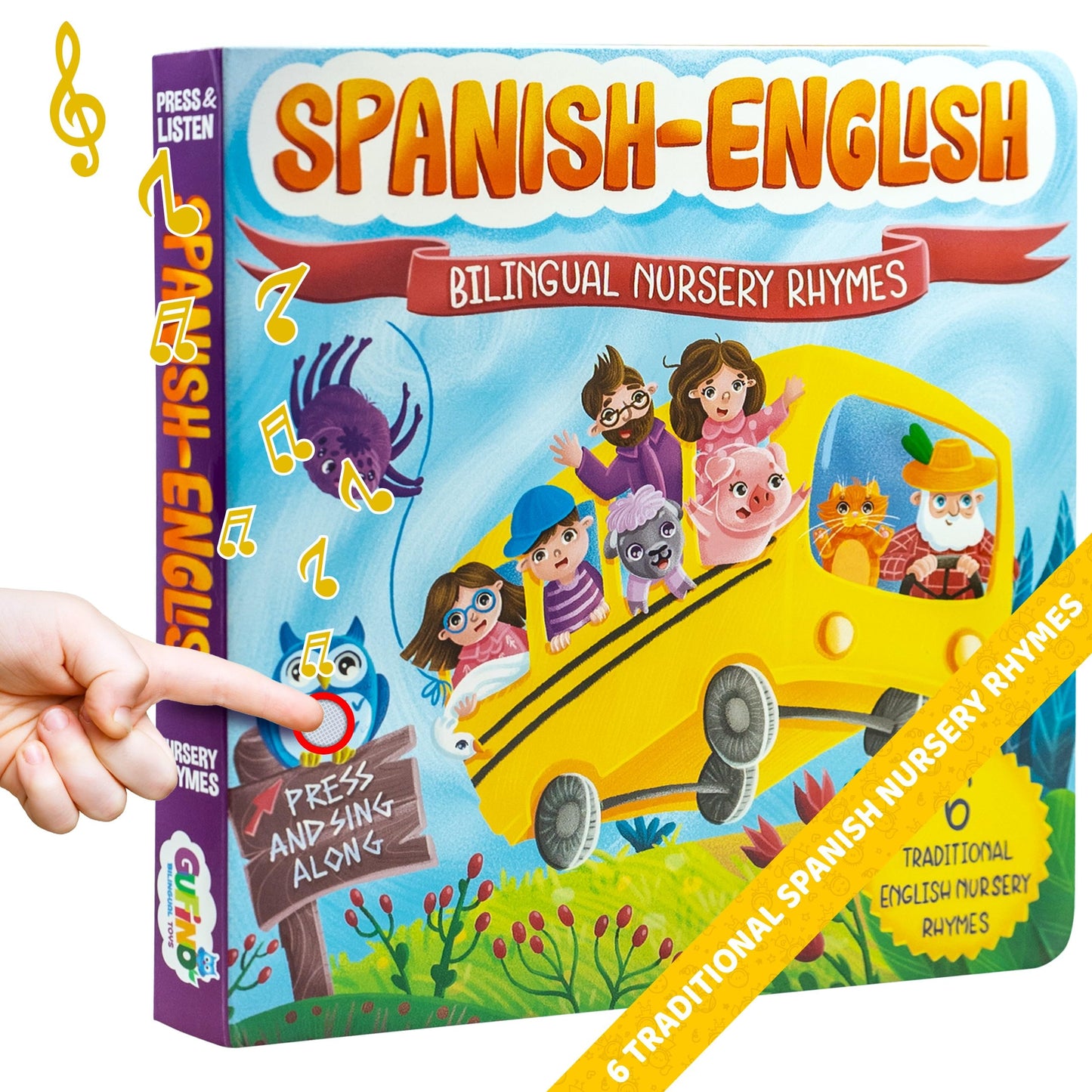 Bilingual Baby Books Spanish & English - Nursery Rhyme Books for Babies and Toddlers with Sound: Great Book to Learn Spanish for Kids, Award Winning Bilingual Sound Books Learning Toys by GUFINO