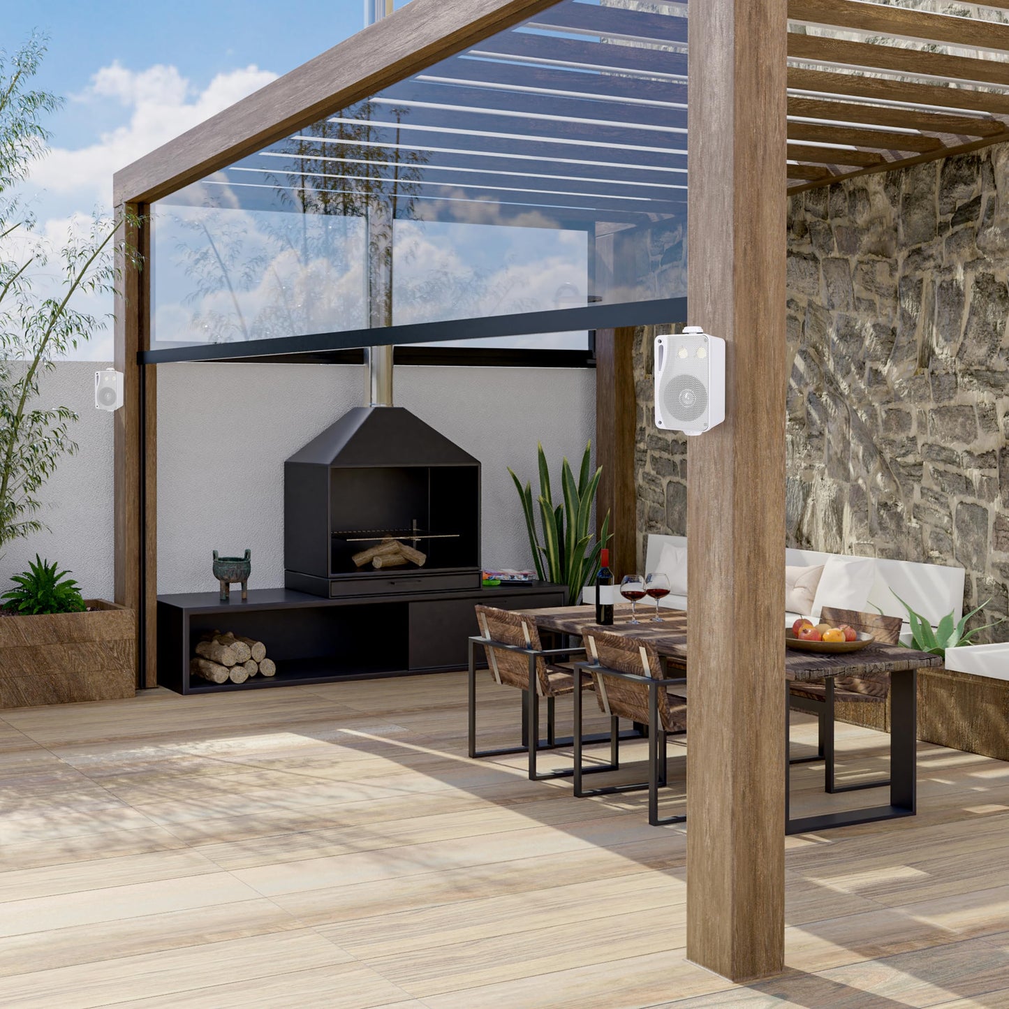 Pyle 3-Way Weatherproof Outdoor Speaker Set - 3.5 Inch 200W Pair of Marine Grade Mount Speakers - in a Heavy Duty ABS Enclosure Grill - Home, Boat, Poolside, Patio, Indoor Outdoor Use -PLMR24 (White)