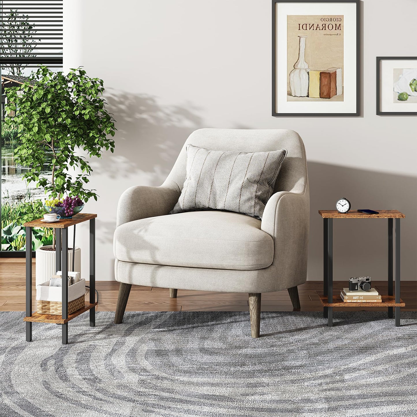 TUTOTAK Small Side Table, Narrow End Table, Set of 2, Skinny Sofa Table, Slim Nightstand, Couch Table, Living Room, Bed Room, Brown TB01BB0622