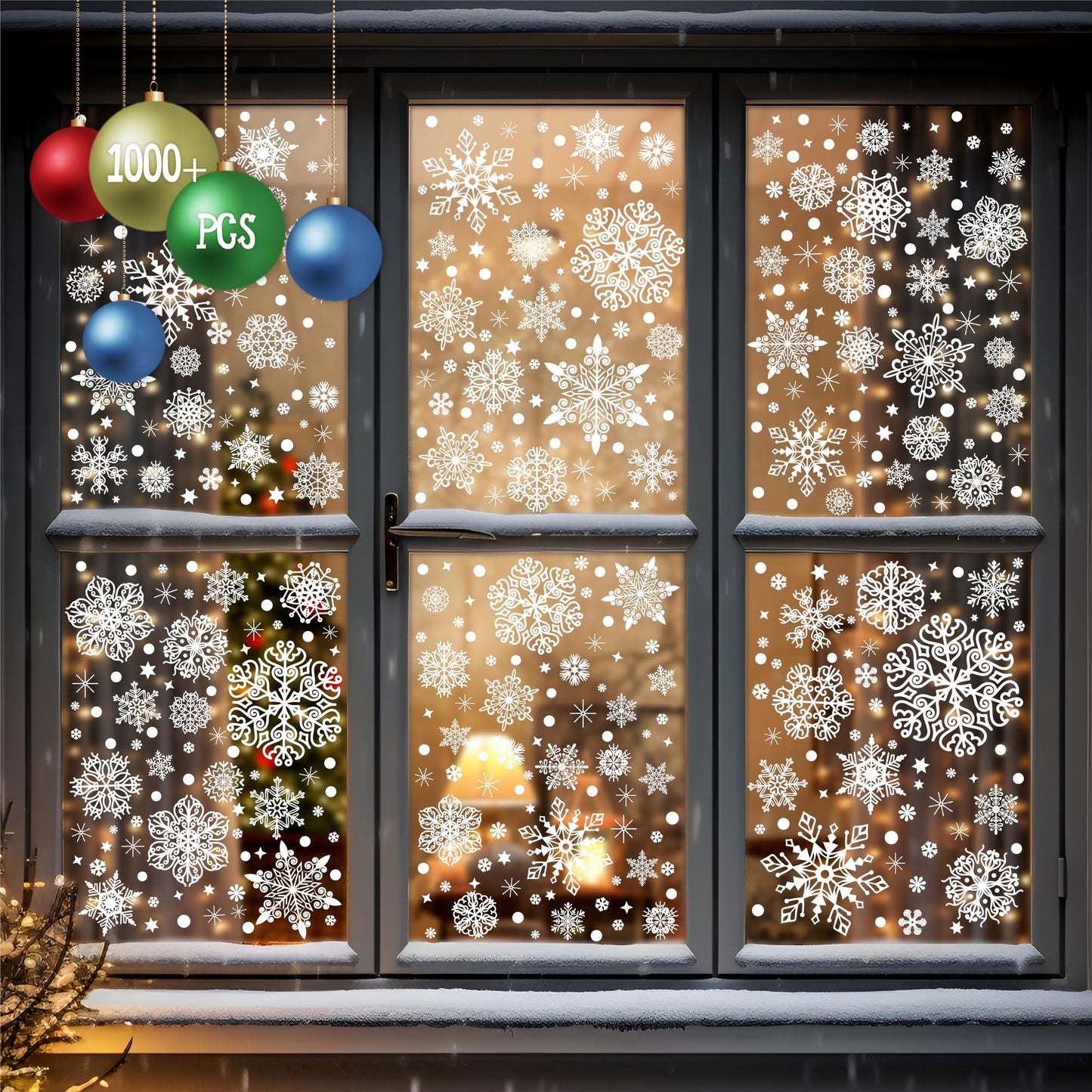 1000+ Double Sided Snowflake Window Clings, 30+ Designs Christmas Static Stickers Window Decoration Xmas Ornaments Reusable Winter Party Supplies New Year Decals for Winter Holiday (10 Sheets)