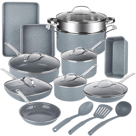Granitestone 20 Pc Ceramic Cookware Set Nonstick, Premium Pots and Pans Set Non Stick for Kitchen with Bakeware and Cooking Utensils, Non Toxic Made Without PFOA PFOS, Oven & Dishwasher Safe