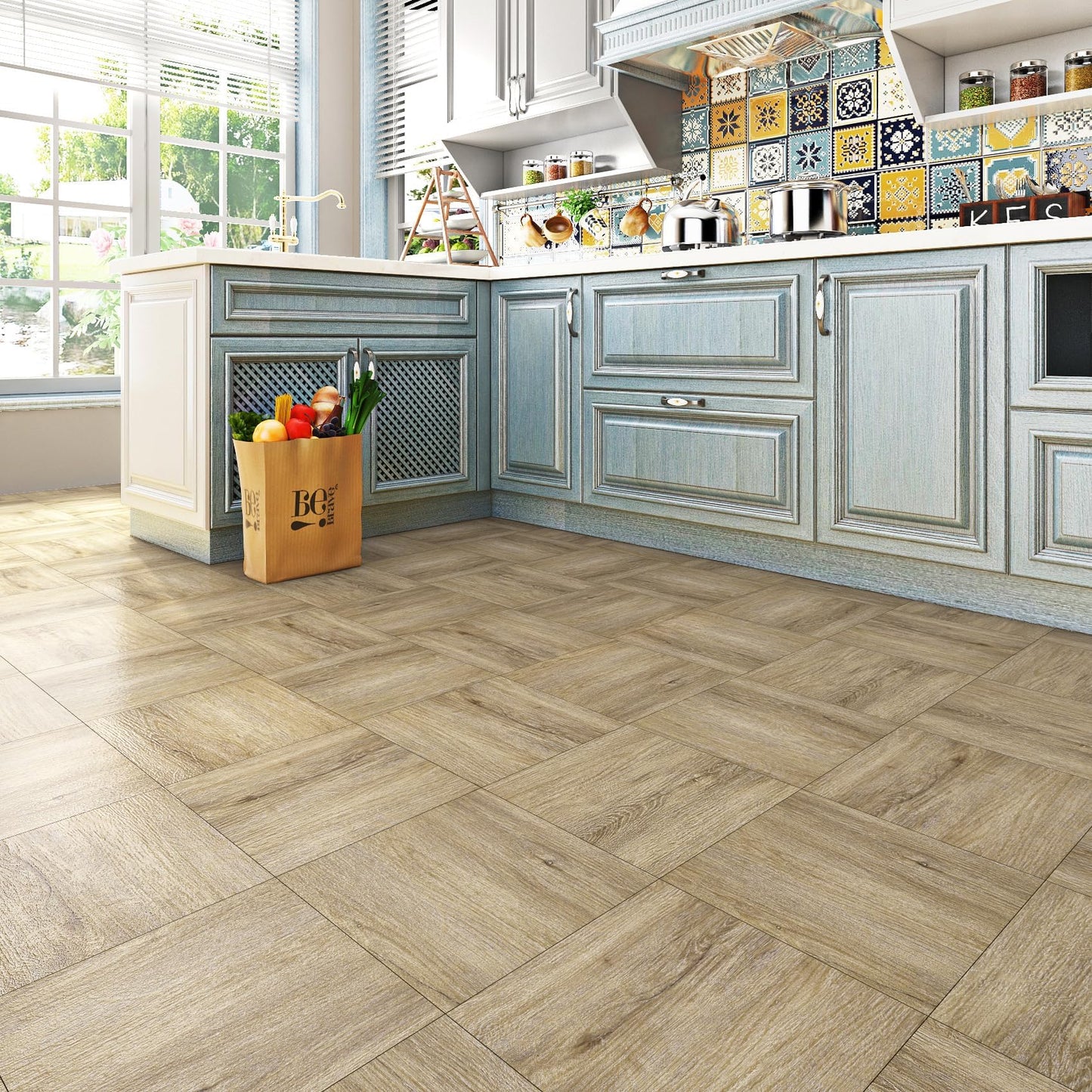 Livelynine Peel and Stick Floor Tile Light Wood Vinyl Flooring Sheet Waterproof Self Adhesive Natural Wood Laminate Flooring Sticky Wooden Floor Tiles for Kitchen Bedroom Living Room 12x12 4-Sheets