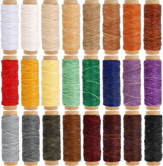 JANYUN 792 Yards 24 Colors Leather Sewing Waxed Flat Cord Thread for Leather Craft DIY Supplies,Each of 33 Yards