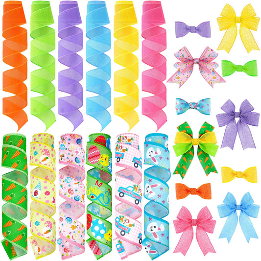 Chunful 12 Rolls Back to School Wired Edge Ribbon 2" x 5 Yards Crayon School Bus Burlap Ribbon Crafts Fabric Decorative for Gift Wrapping Hair Bow Sewing Wreath Supplies